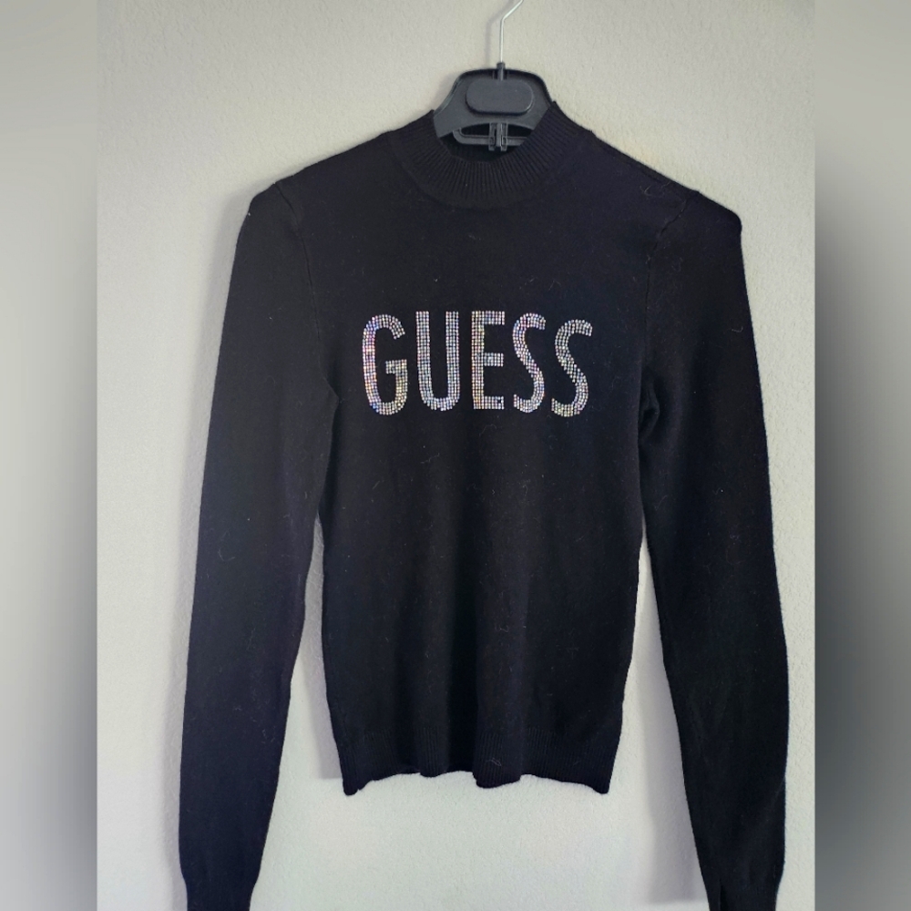 Guess Black Sweater with Rhinestone Logo